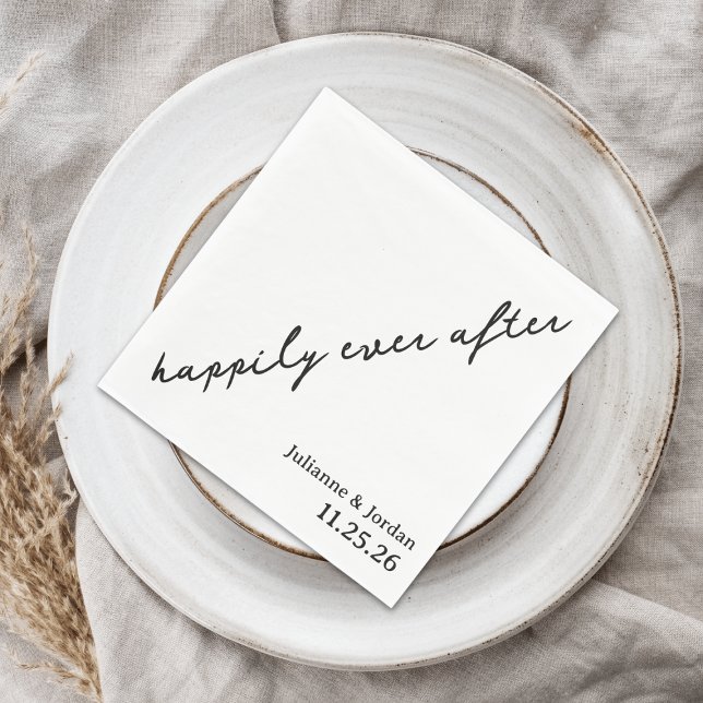 Happily Ever After Scribble Cursive Custom Wedding Napkins (Creator Uploaded)
