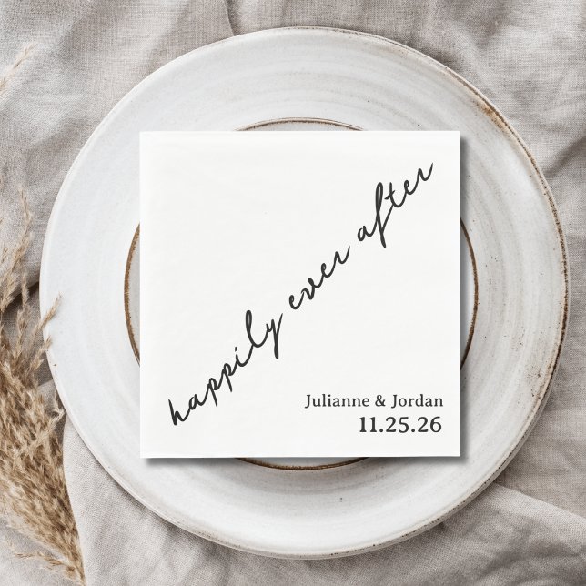 Happily Ever After Scribble Cursive Custom Wedding Napkins (Creator Uploaded)