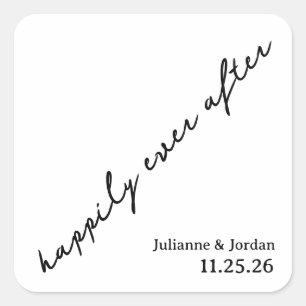 Happily Ever After Scribble Cursive Custom Wedding Square Sticker