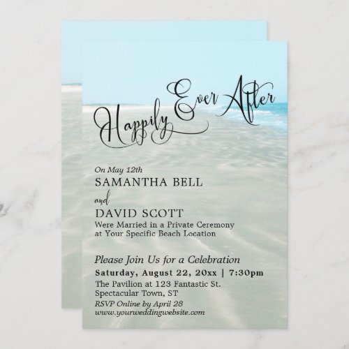 Happily Ever After Script Beach Wedding Reception Invitation
