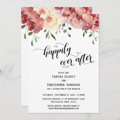 Happily Ever After Script Burgundy Blush Roses Invitation