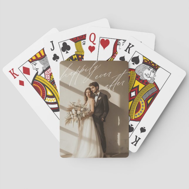 Happily Ever After Script Keepsake Wedding Photo Poker Cards (Back)