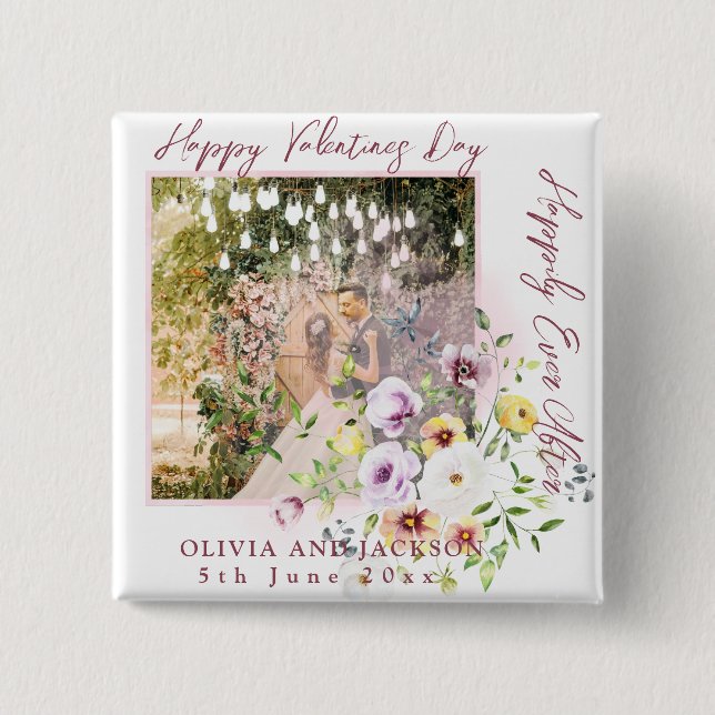 Happily Ever After Script Personalize Couple photo Button (Front)