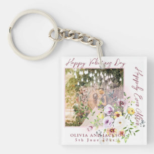 Happily Ever After Script Personalize Couple photo Keychain