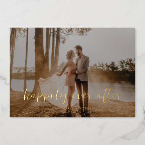Happily Ever After Script Photo Wedding Real Foil Invitation