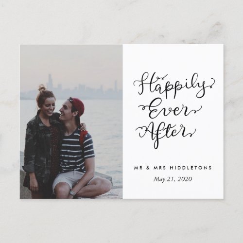 Happily Ever After  Script Wedding Photo Postcard