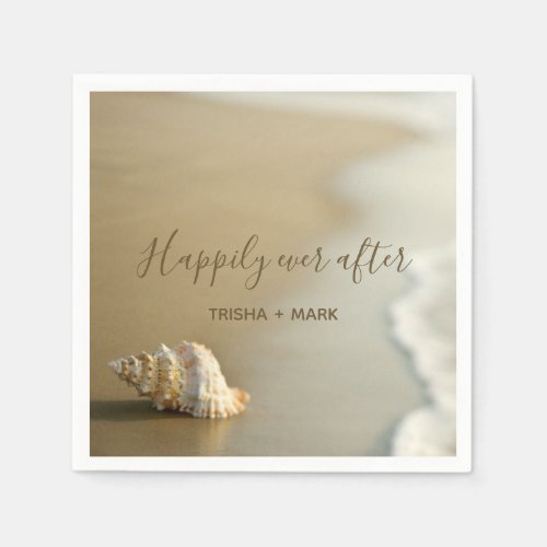 Happily Ever After Seashell on the Beach Wedding Paper Napkins
