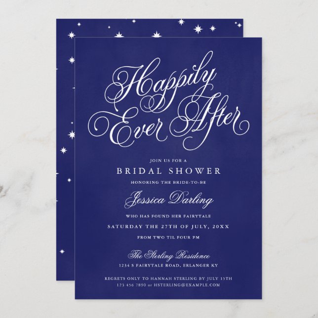 Happily Ever After Shower Invitations Royal Blue (Front/Back)