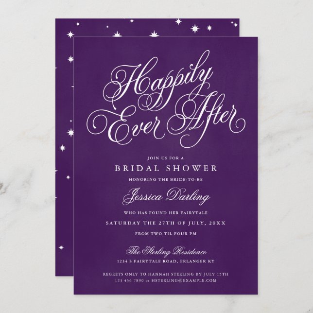 Happily Ever After Shower Invitations Royal Purple (Front/Back)