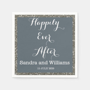 'Happily Ever After'-Silver Glitter Personalized Paper Napkins