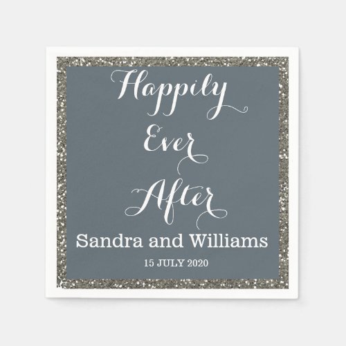 Happily Ever After_Silver Glitter Personalized Paper Napkins