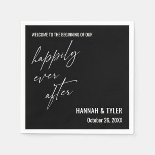 Happily Ever After Simple Elegant Typography Black Napkins