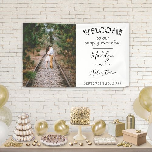 Happily Ever After Simple Photo Wedding Welcome Banner