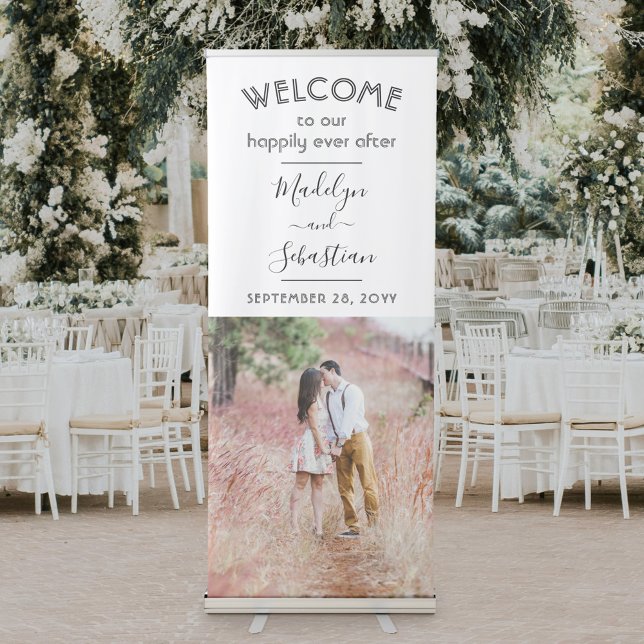 Happily Ever After Simple Photo Wedding Welcome Retractable Banner (Creator Uploaded)