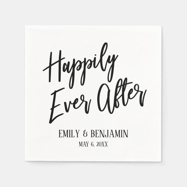Happily Ever After Simple Typography White Napkins (Front)