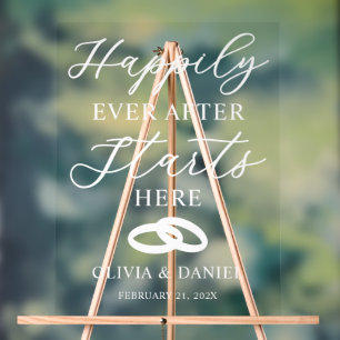 Happily Ever After Starts Here Custom Wedding Acrylic Sign