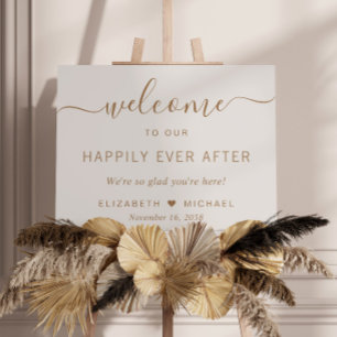 Happily Ever After Taupe Gold Wedding Welcome Foam Board