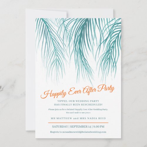 Happily Ever After teal palm after Wedding Party Save The Date