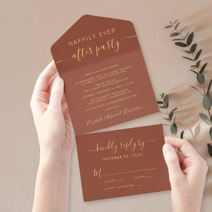 Happily Ever After Terracotta Wedding Reception All In One Invitation