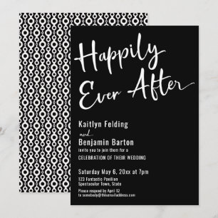 Happily Ever After Typography Bold White on Black Invitation
