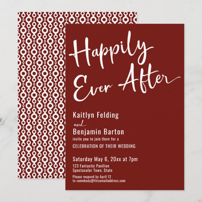 Happily Ever After Typography Bold White on Wine Invitation (Front/Back)