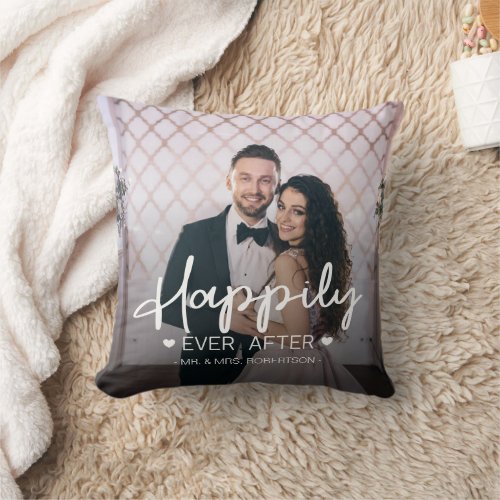 Happily ever after valentine wedding custom photo  throw pillow