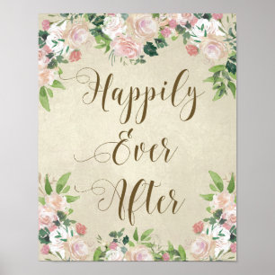 happily ever after vintage roses wedding sign