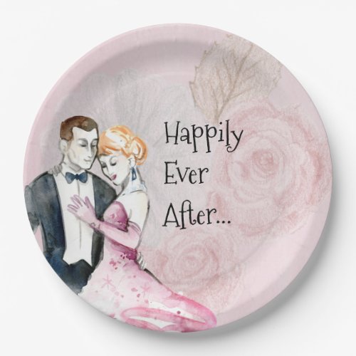 Happily Ever After Vintage Wedding Couple Paper Plates