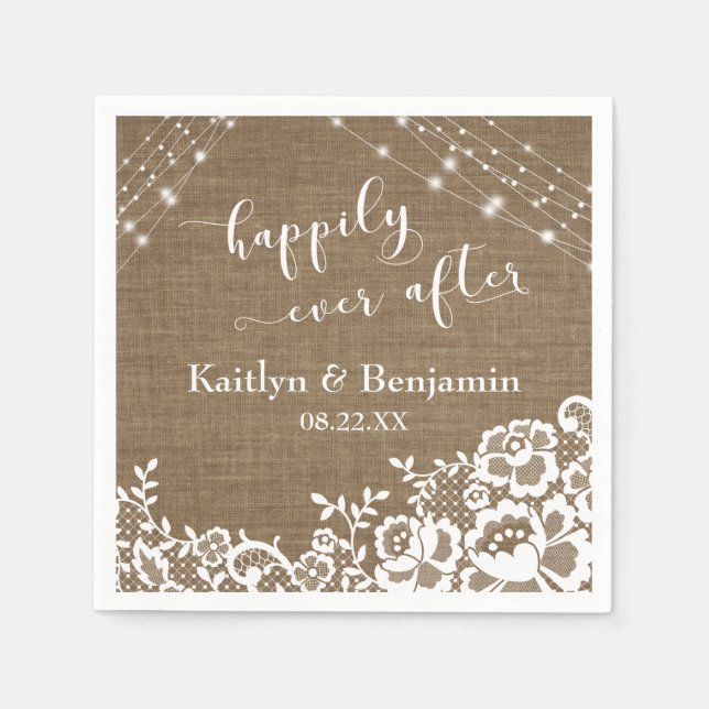 Happily Ever After w/ Burlap Lights & White Lace Napkins (Front)