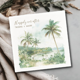 Happily Ever After Watercolor Beach Wedding Napkins