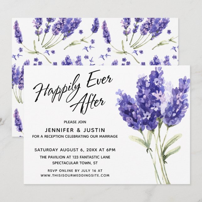 Happily Ever After Watercolor Lavender Flowers Invitation (Front/Back)