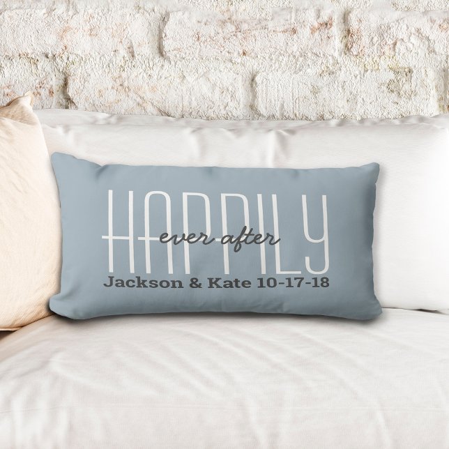 Happily Ever After Wedding Anniversary Date Couple Lumbar Pillow (Creator Uploaded)