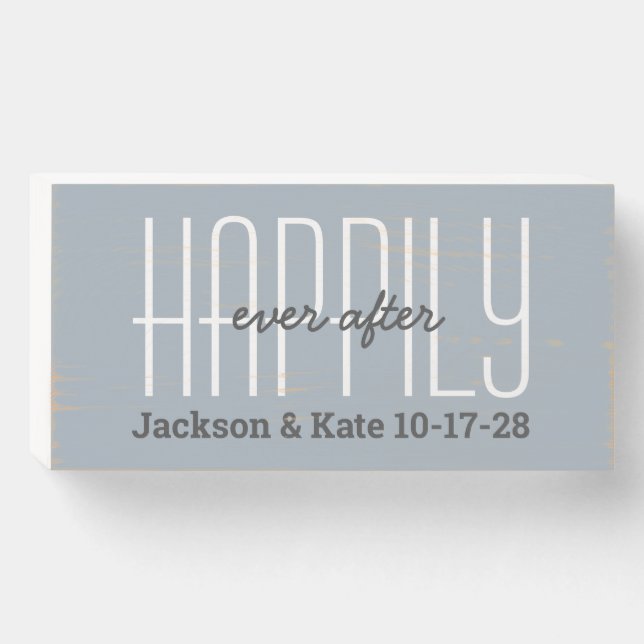 Happily Ever After | Wedding Anniversary Date Wooden Box Sign (Front Horizontal)