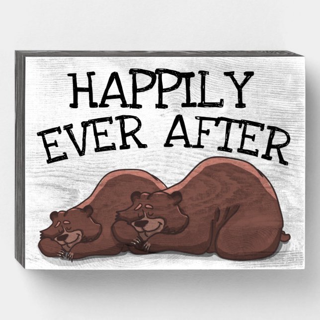 HAPPILY EVER AFTER WEDDING BEARS WOOD SIGNS (Front Horizontal)