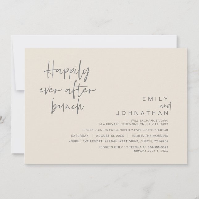 Happily Ever After Wedding Brunch, Cream Dark Grey Invitation (Front)