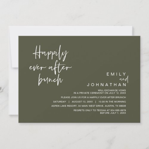 Happily Ever After Wedding Brunch Olive Green Invitation