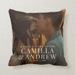 Happily Ever After Wedding Couples Photo Throw Pillow<br><div class="desc">This wedding pillow features couple's wedding photo and large overlay type. Click the edit button to customize this design.</div>