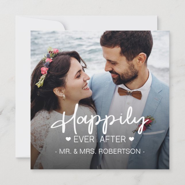 Happily ever after wedding custom photo holiday card (Front)