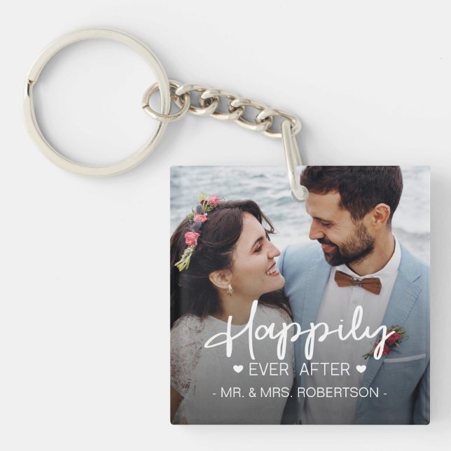 Happily ever after wedding custom photo keychain (Front)