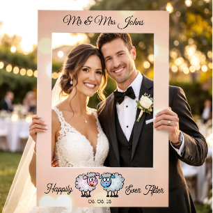 Happily Ever After Wedding Day with Sheep Couple Selfie Frame