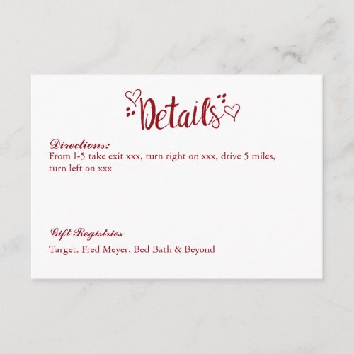 Happily Ever After Wedding Details Card