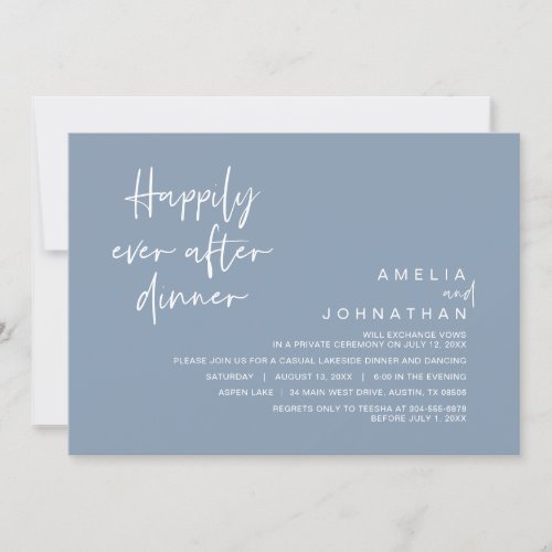 Happily Ever After Wedding Dinner Dusty Blue Invitation