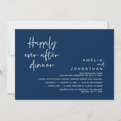 Happily Ever After Wedding Dinner Navy Blue Invitation