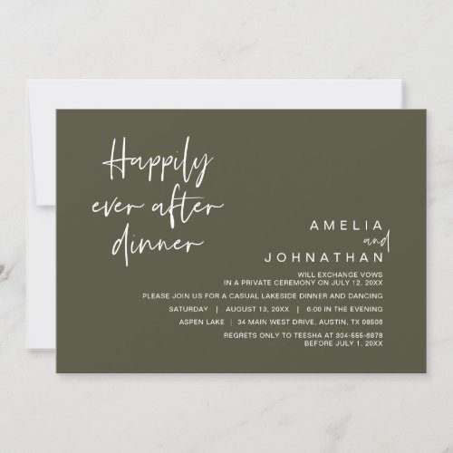 Happily Ever After Wedding Dinner Olive Green Invitation