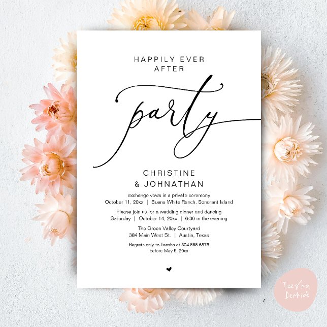 Happily Ever After Wedding Dinner Party Dancing Invitation (Happily Ever After Romantic Wedding Dinner Party Dancing Modern Clean Invites Card PDF Black White)