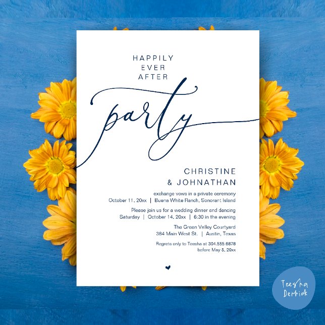 Happily Ever After Wedding Dinner Party Dancing Invitation (Happily Ever After Romantic Wedding Dinner Party Dancing Modern Clean Invites Card PDF Navy Blue)