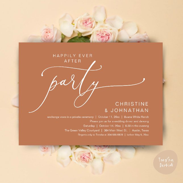 Happily Ever After Wedding Dinner Party Dancing Invitation (Happily Ever After Romantic Wedding Dinner Party Dancing Modern Clean Invites Card PDF Copper Brown)