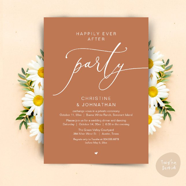 Happily Ever After Wedding Dinner Party Dancing Invitation (Happily Ever After Romantic Wedding Dinner Party Dancing Modern Clean Invites Card PDF Copper Brown)