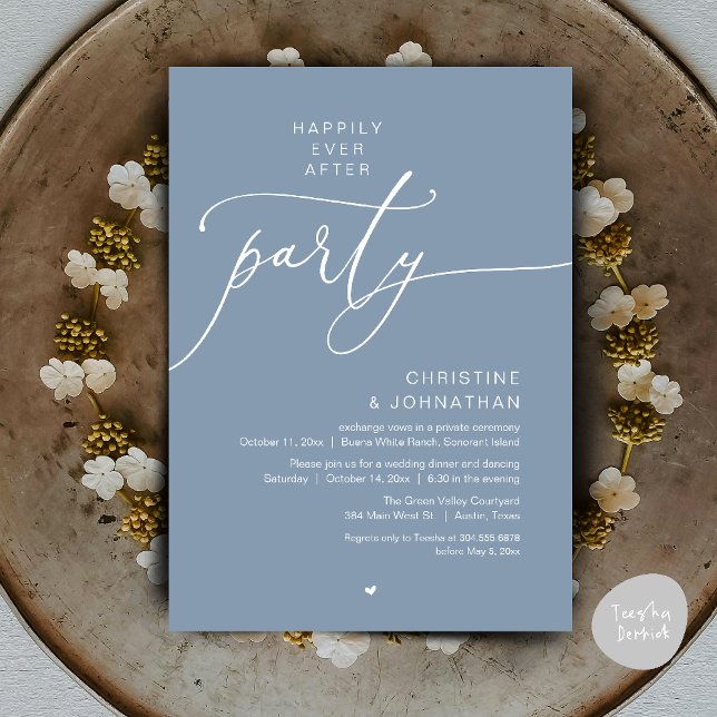 Happily Ever After Wedding Dinner Party Dancing Invitation (Happily Ever After Romantic Wedding Dinner Party Dancing Modern Clean Invites Card PDF Dusty Blue)