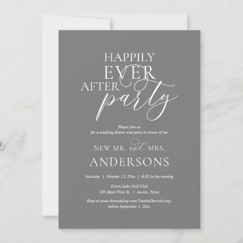 Happily Ever After Wedding Dinner Party Dark Grey Invitation